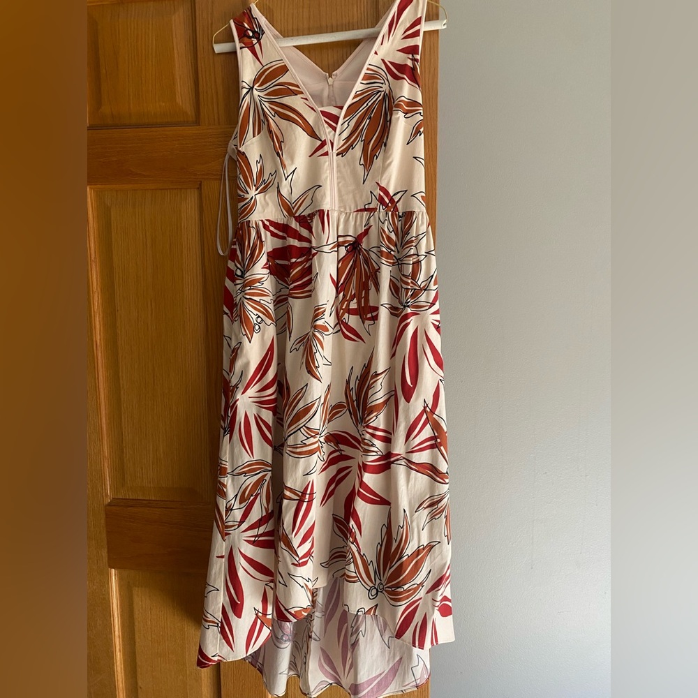 Maggy London Cream Dress with Red and Orange Accents